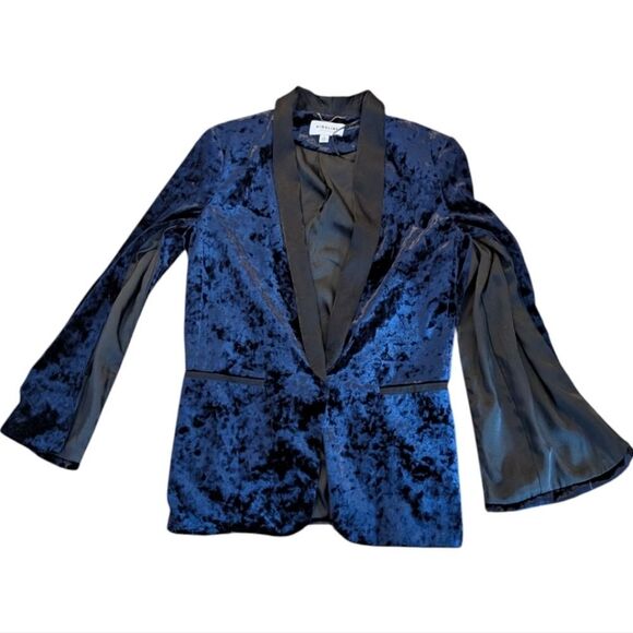 highline Navy Velvet Tuxedo Blazer Cape Statement Slit Sleeves Size 4 - Picture 10 of 11